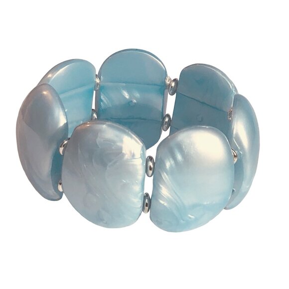Chunky Vintage Marbled Light Blue Moon Glow Thermoset Lucite Panel Bracelet - Picture 3 of 3